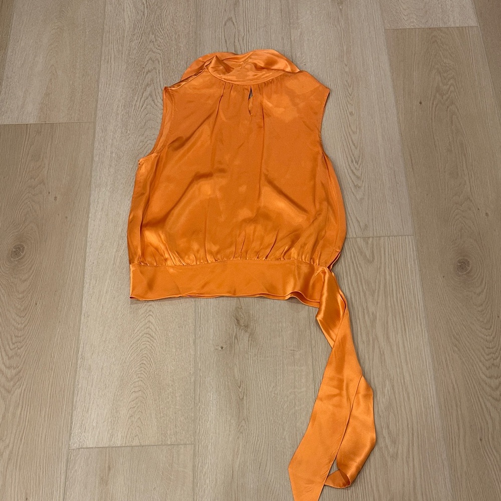 Bob Mackie Orange Satin Blouse with Side Tie